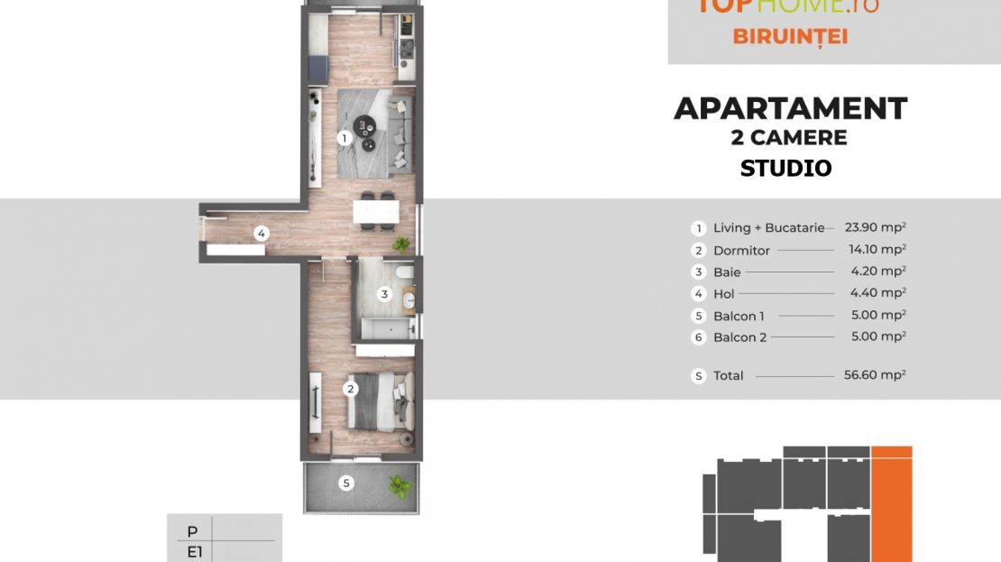 Schiță apartament Studio de vânzare în bloc nou