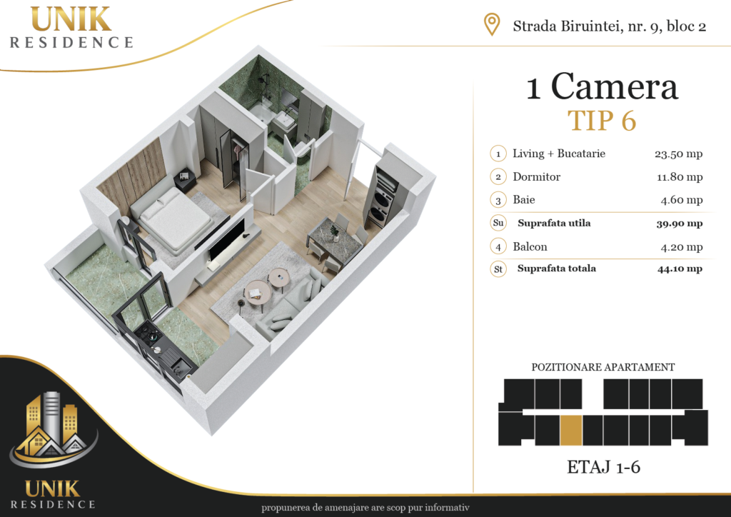 Apartament 1 cameră finalizat Popești