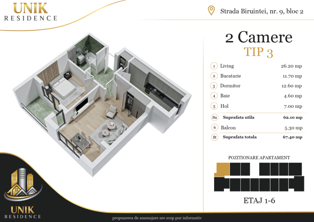 Apartament 2 camere Popești Leordeni