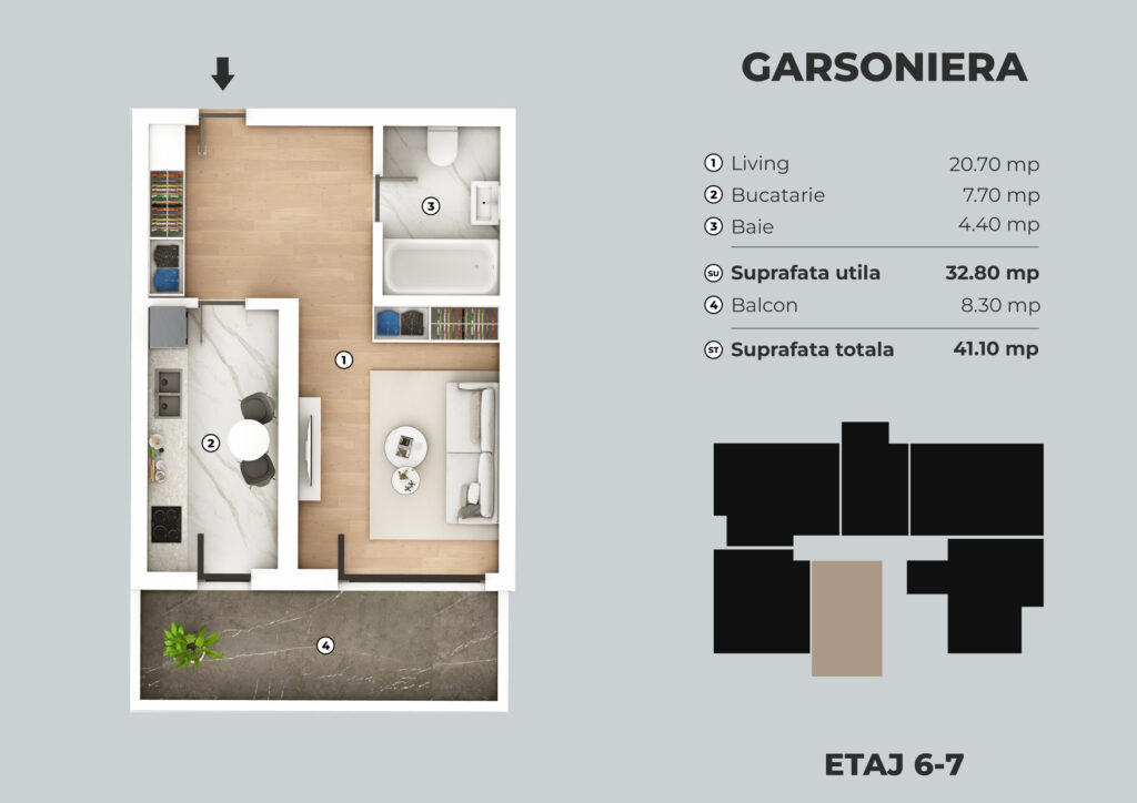 Garsoniera de 33mp, Unik Residence 9